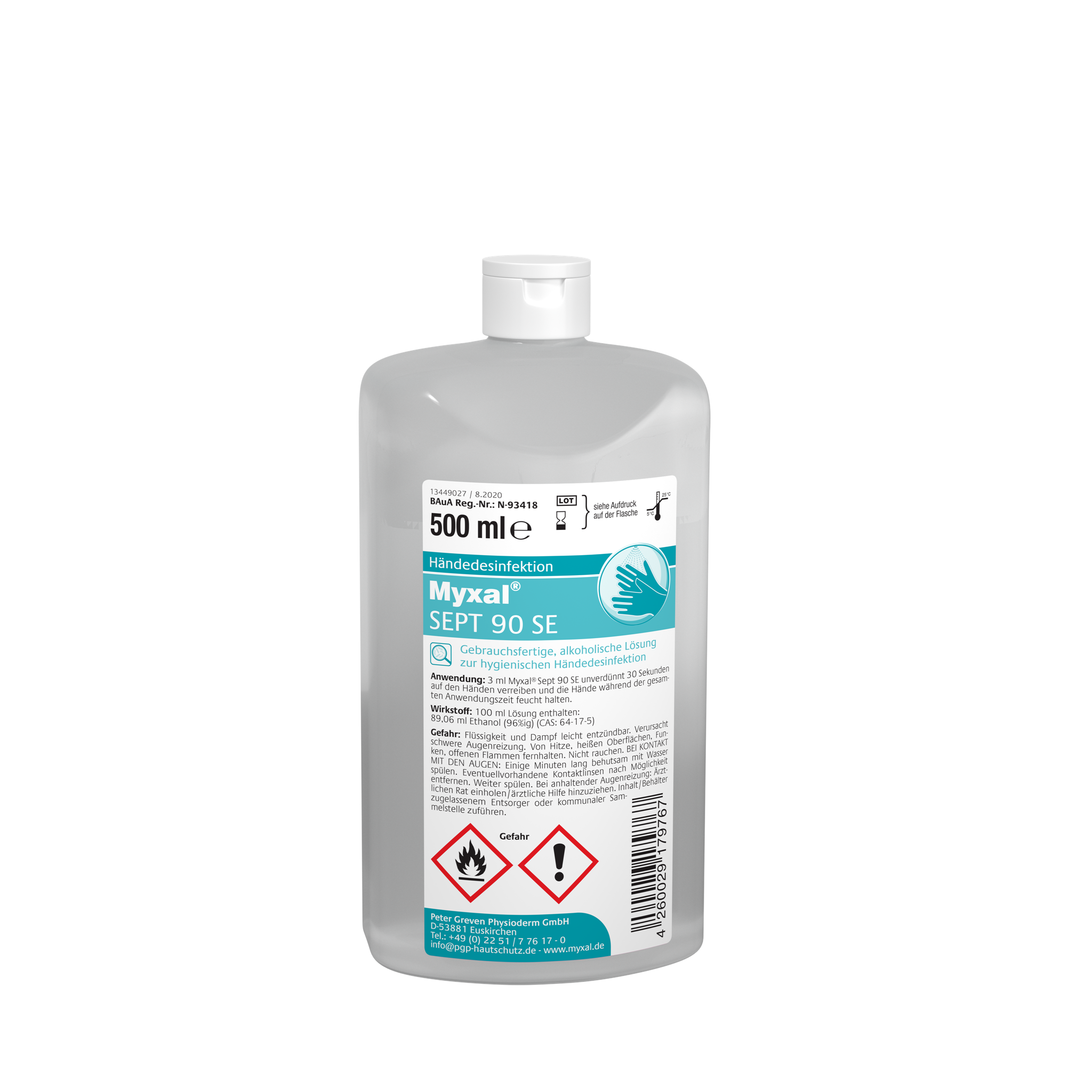 Bild von MYXAL® SEPT 90 SE, 500 ml Flasche, Händedesinfektion auf Ethanolbasis